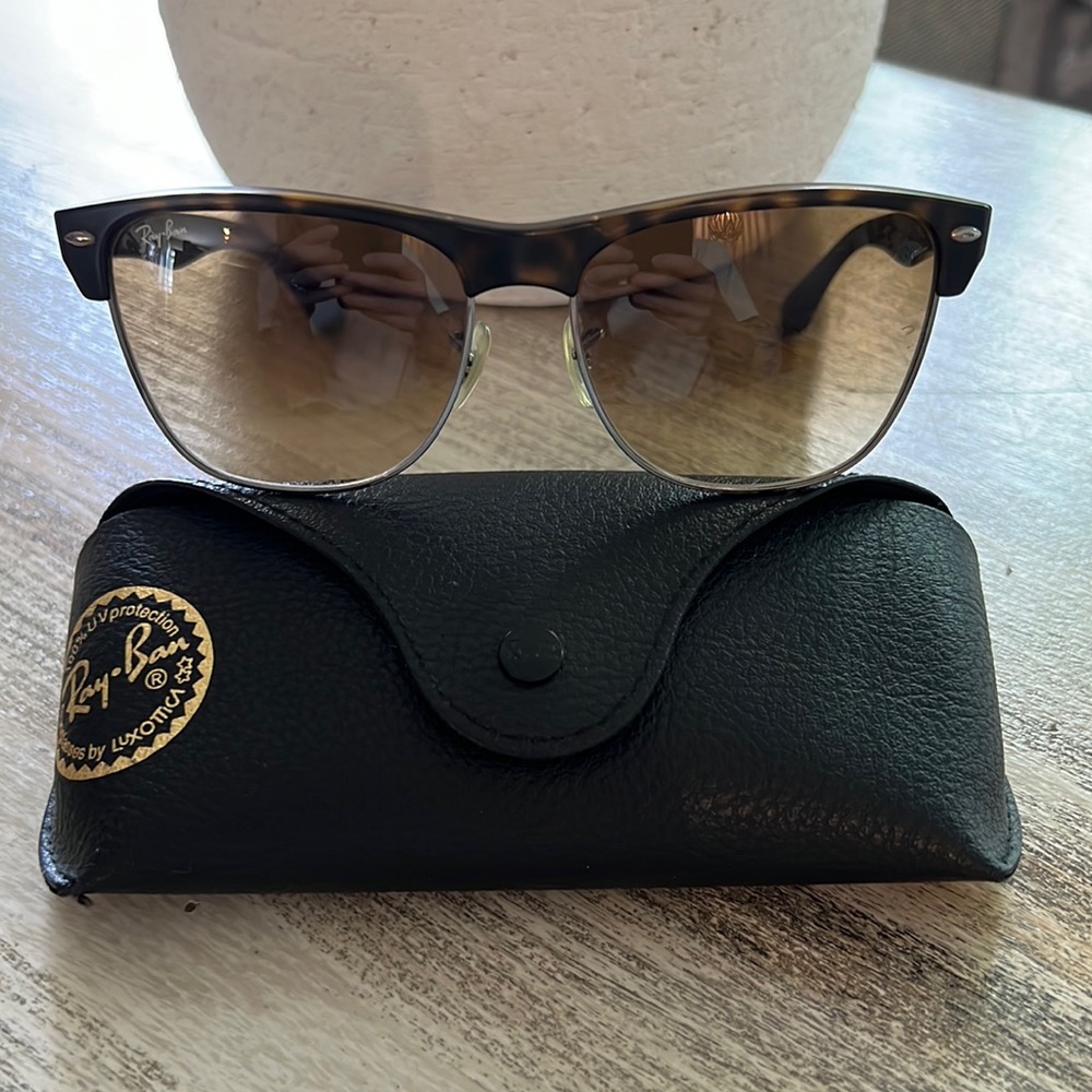 Ray-Ban tortoise oversized club master sunglasses with case